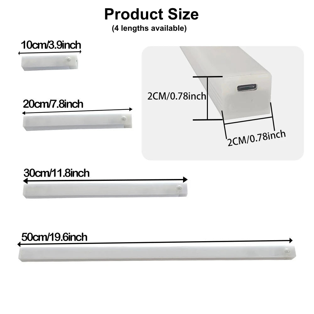 Wireless USB Rechargeable Motion Sensor LED Bar Light Induction Night Light Portable Cordless Magnetic Cabinet Lamp for Kitchen